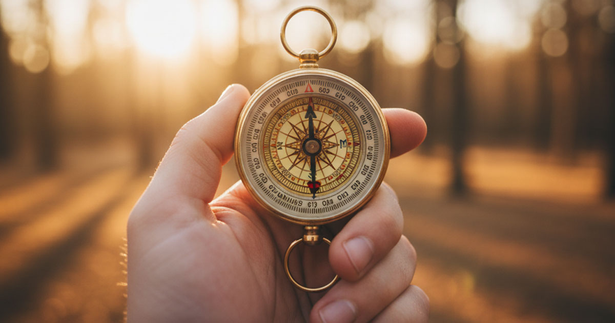 羅針盤のイラスト。子どもの未来と家庭の幸せを指し示しているイメージ。