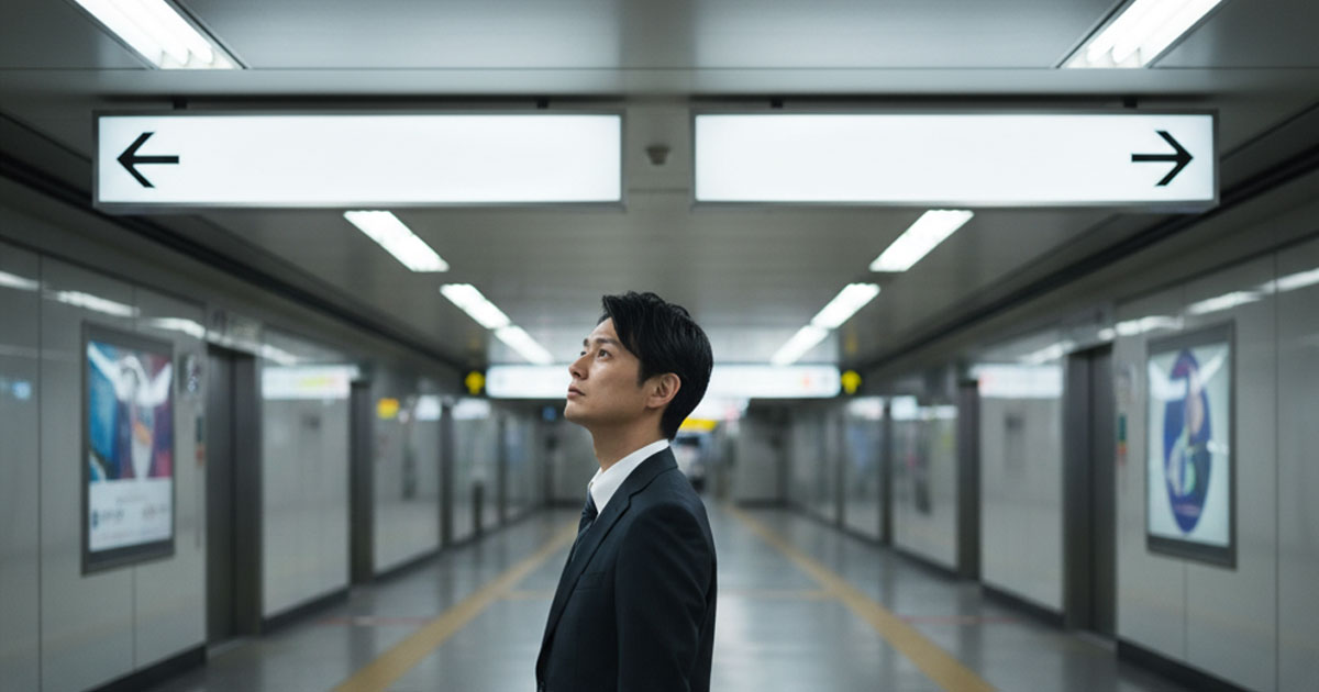 分岐路の標識が描かれたイラスト